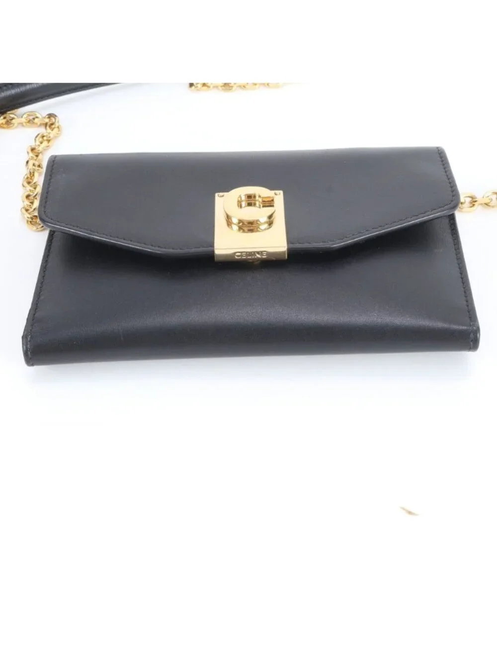 Celine Chain Shoulder Iphonex Cover Case Leather Smartphone Crossbody Black Gold - Picture 6 of 10